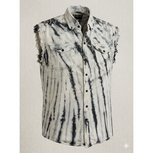 Biker Wear 2015 Sturgis Tie Dye Blue & White Denim Button Up Shirt. Size L